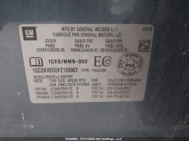 1GC2KVEG5FZ109967 Chevrolet l96