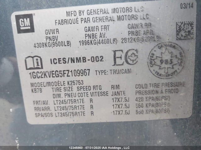 1GC2KVEG5FZ109967 Chevrolet l96