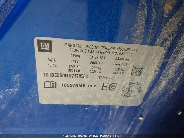 1G1BE5SM1H7170564 Chevrolet le2 -di: direct injection, vvt: variable valve timing, gen, alum