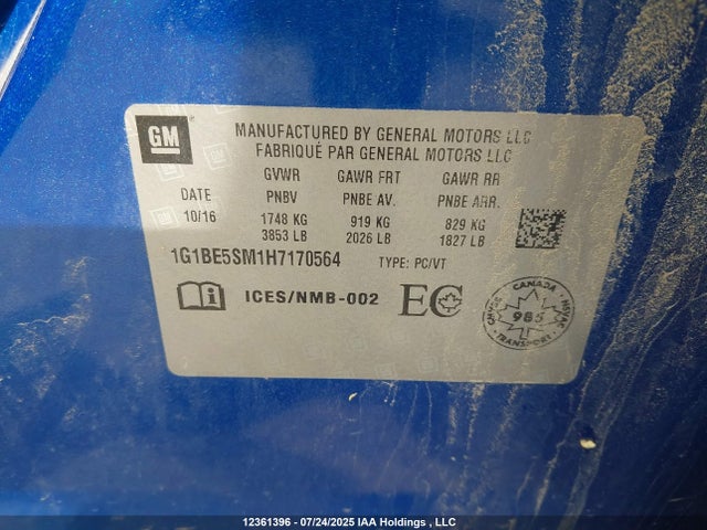 1G1BE5SM1H7170564 Chevrolet le2 -di: direct injection, vvt: variable valve timing, gen, alum
