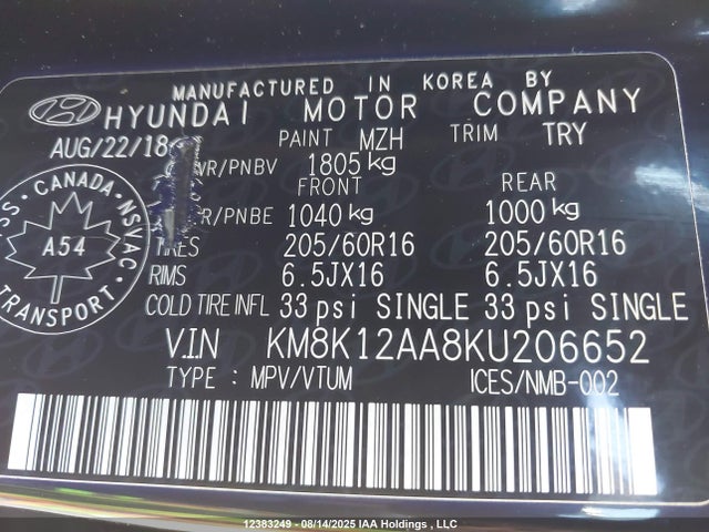KM8K12AA8KU206652 Hyundai Kona Se