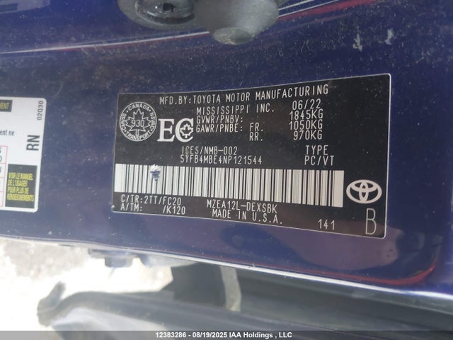 Toyota m20a-fks 2022 5YFB4MBE4NP121544 Image 19