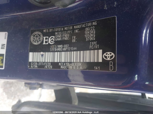 Toyota m20a-fks 2022 5YFB4MBE4NP121544 Image 9