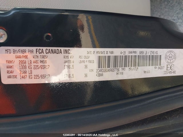 2C4RDGBGXKR697796 Dodge Grand Caravan