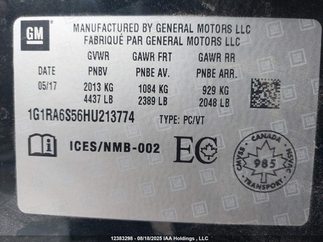 1G1RA6S56HU213774 Chevrolet l3a - di: direct injectio, vvt: variable valve timing, hybrid, gen 1