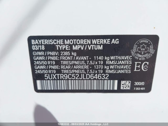 BMW X3 2018 5UXTR9C52JLD64632 Image 9