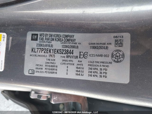 KL77P2EK1EK523844 Chevrolet lea - flex fuel (gas/alc), aluminum, high output
