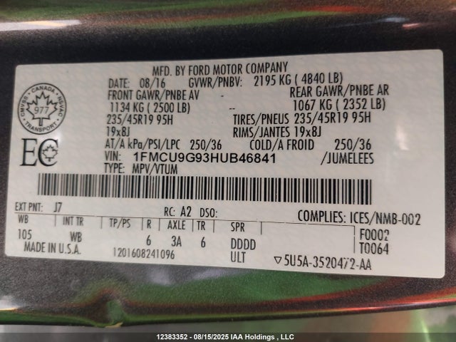 1FMCU9G93HUB46841 Ford 2017