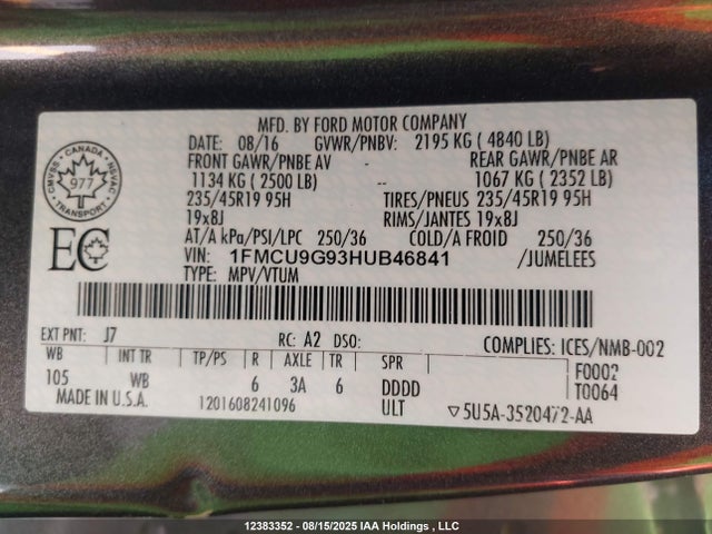 1FMCU9G93HUB46841 Ford 2017