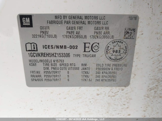 1GCVKREH5HZ153306 Chevrolet lv3 - gen 5, sidi, vvt: variable valve timing, e85 max, alum