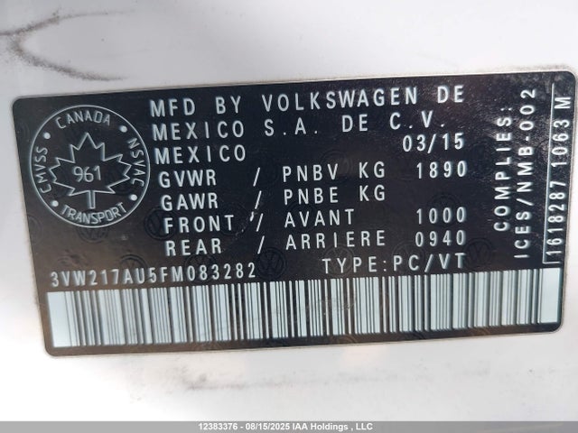 3VW217AU5FM083282 Volkswagen Golf