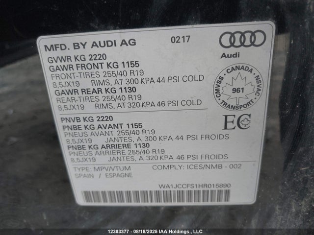 WA1JCCFS1HR015890 Audi Q3