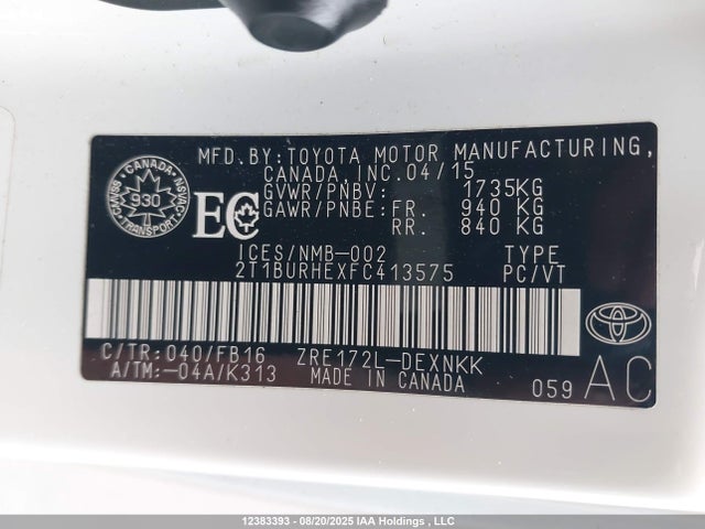 Toyota 2zr-fe 2015 2T1BURHEXFC413575 Image 9