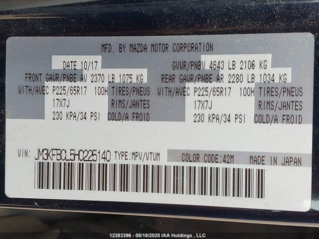 Mazda py 2017 JM3KFBCL5H0225140 Image 9