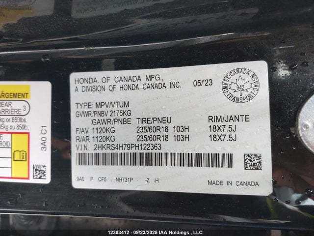 Honda l15be 2023 2HKRS4H79PH122363 Image 9