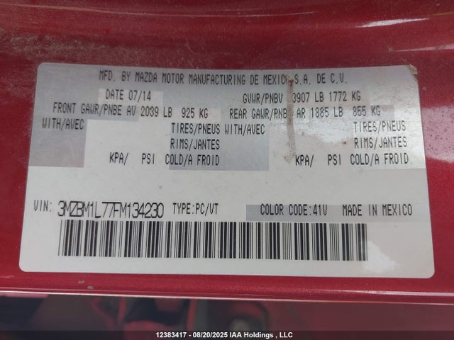 3MZBM1L77FM134230 Mazda pe