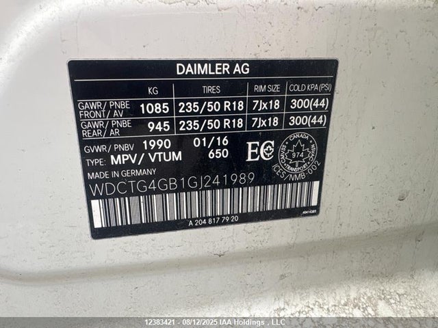 WDCTG4GB1GJ241989 Mercedes-Benz 270
