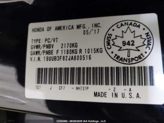 Acura j35y6 2018 19UUB3F82JA800516 Image 9