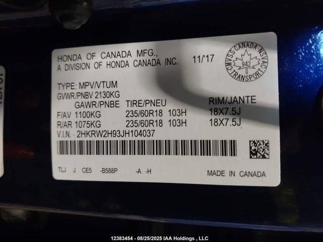 2HKRW2H93JH104037 Honda l15be