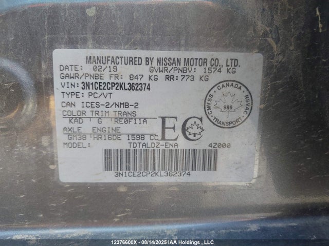 Nissan VERSA NOTE 2019 3N1CE2CP2KL362374 Image 9