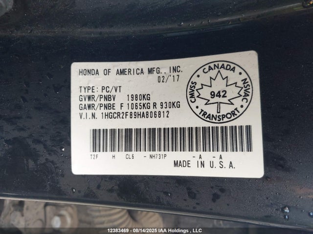 1HGCR2F89HA806812 Honda k24w1