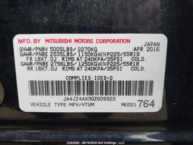 JA4JZ4AX3GZ609323 Mitsubishi mivec