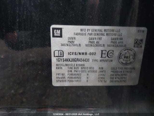 1GYS4KKJ8GR434438 Cadillac l86 - sidi, vvt, afm, e85 max, alum