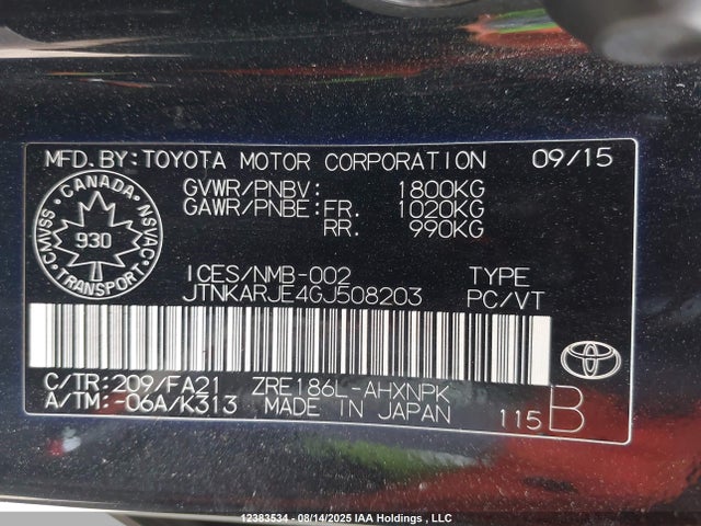 JTNKARJE4GJ508203 Toyota 2zr-fae