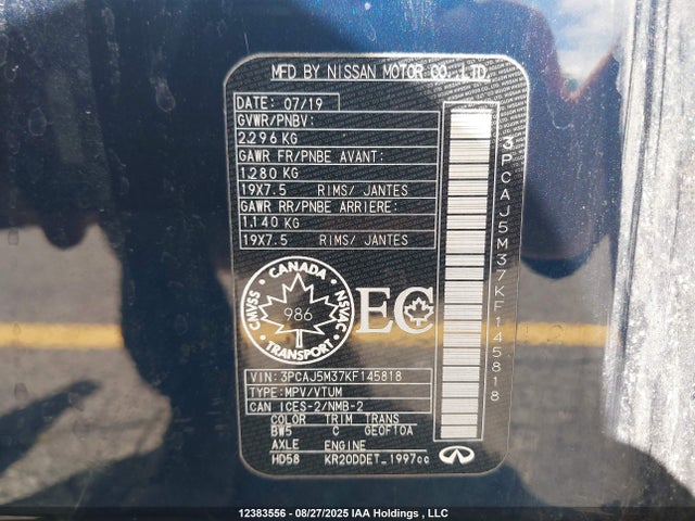 3PCAJ5M37KF145818 Infiniti QX50