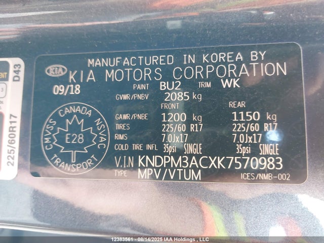 KIA gdi theta ii 2019 KNDPM3ACXK7570983 Image 19
