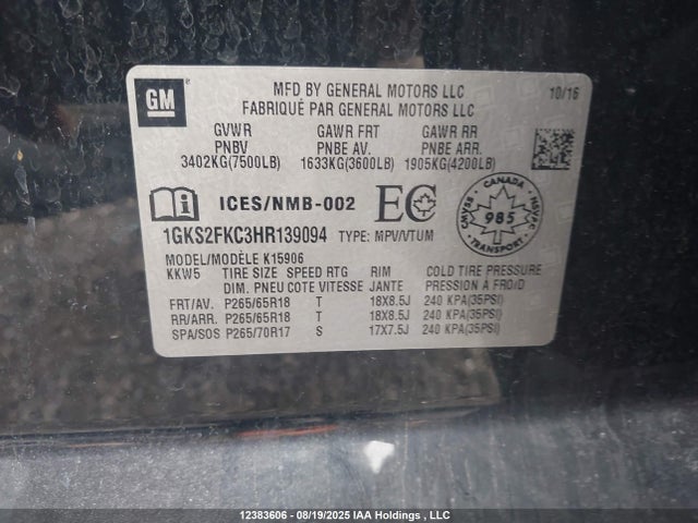 1GKS2FKC3HR139094 GMC l83 -sidi: spark ignited direct injection, vvt: variable valve timing, afm, e85 max, alum