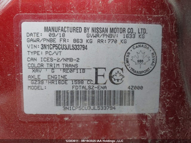 3N1CP5CU3JL533794 Nissan Kicks