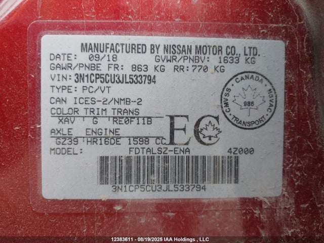 3N1CP5CU3JL533794 Nissan Kicks