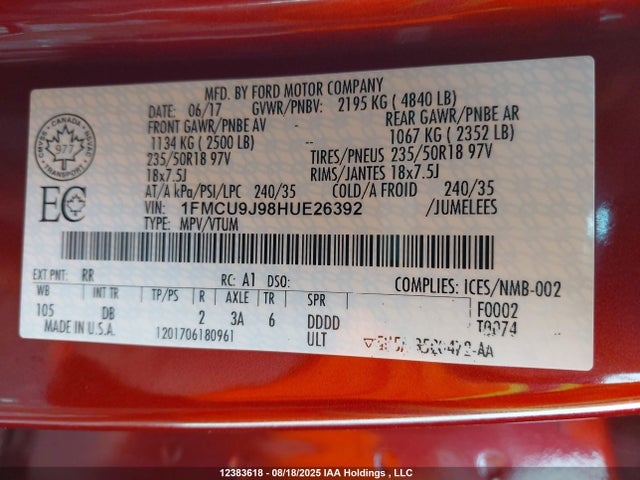1FMCU9J98HUE26392 Ford Escape