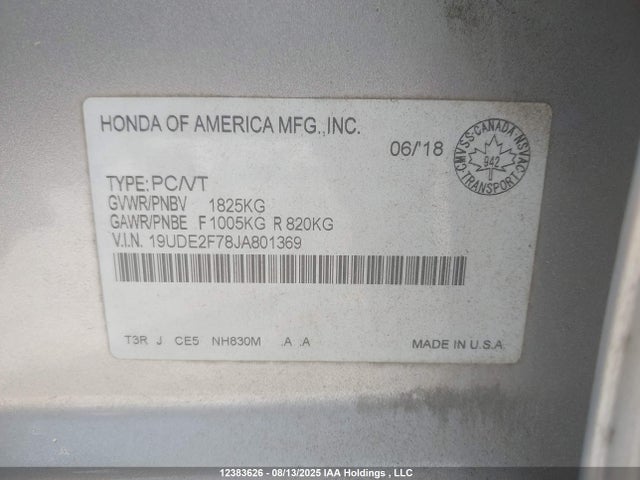 Acura k24v7 2018 19UDE2F78JA801369 Image 9