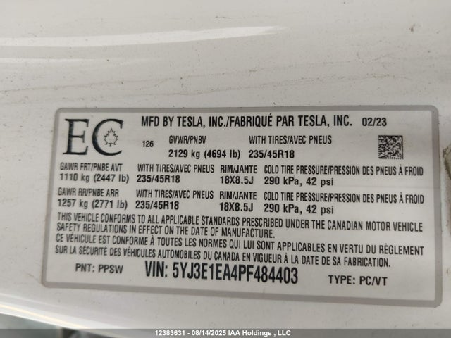 Tesla MODEL 3 2023 5YJ3E1EA4PF484403 Image 19