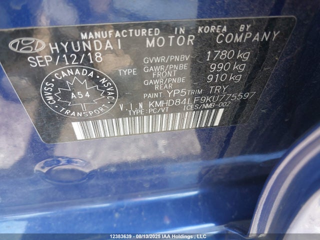 KMHD84LF9KU775597 Hyundai mpi nu