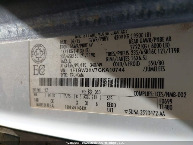 1FTBW3XV7GKA10744 Ford Transit T-350