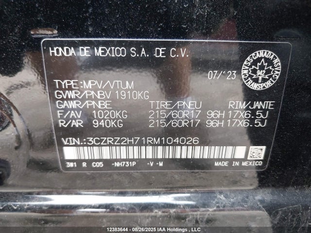3CZRZ2H71RM104026 Honda k20z5