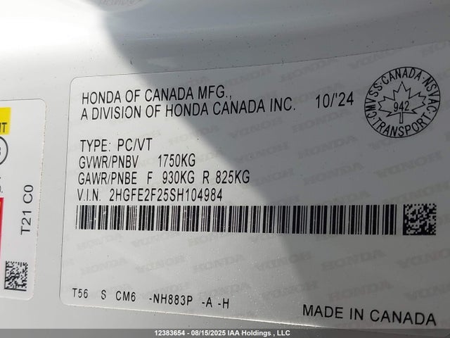2HGFE2F25SH104984 Honda k20c9