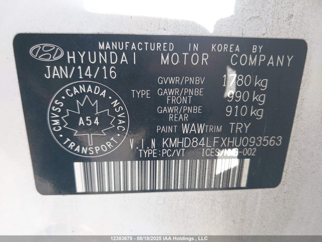 KMHD84LFXHU093563 Hyundai 2017