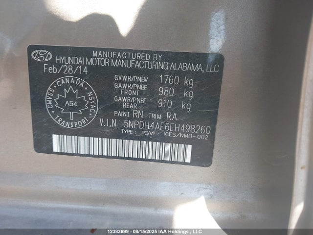 Hyundai dohc mpi nu 2014 5NPDH4AE6EH498260 Image 18