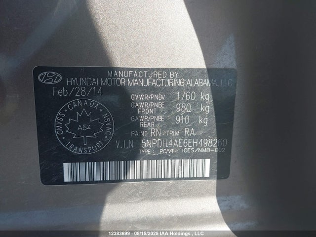 Hyundai dohc mpi nu 2014 5NPDH4AE6EH498260 Image 9
