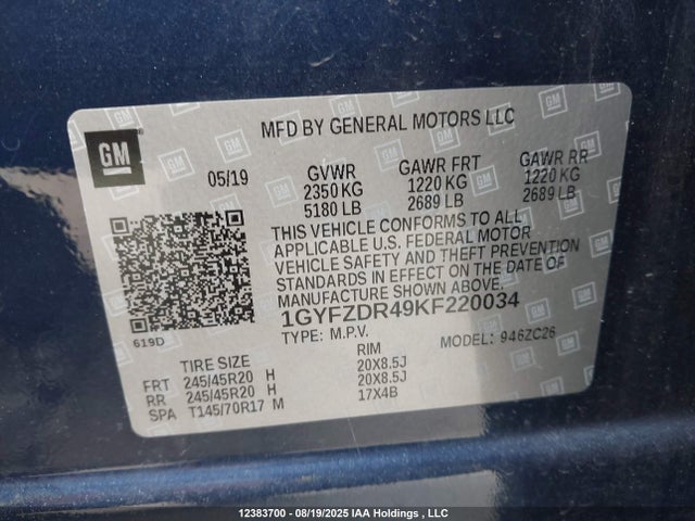 1GYFZDR49KF220034 Cadillac lsy - sidi, vvt, alum, var 3