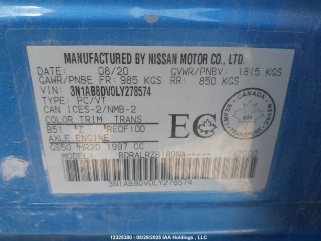 3N1AB8DV0LY278574 Nissan 2020