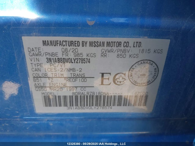 3N1AB8DV0LY278574 Nissan 2020