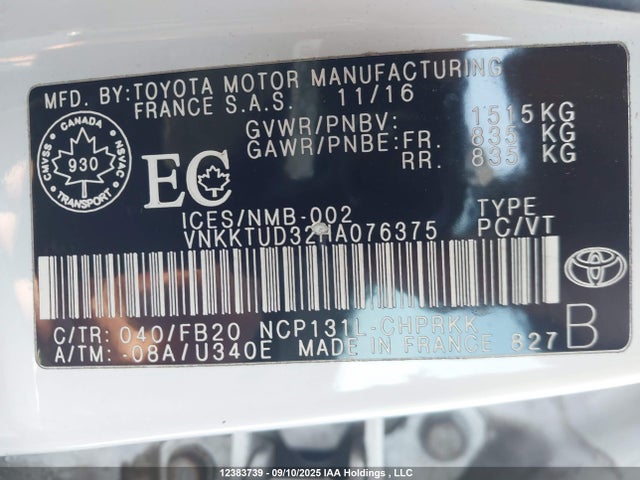 Toyota 1nz-fe 2017 VNKKTUD32HA076375 Image 9