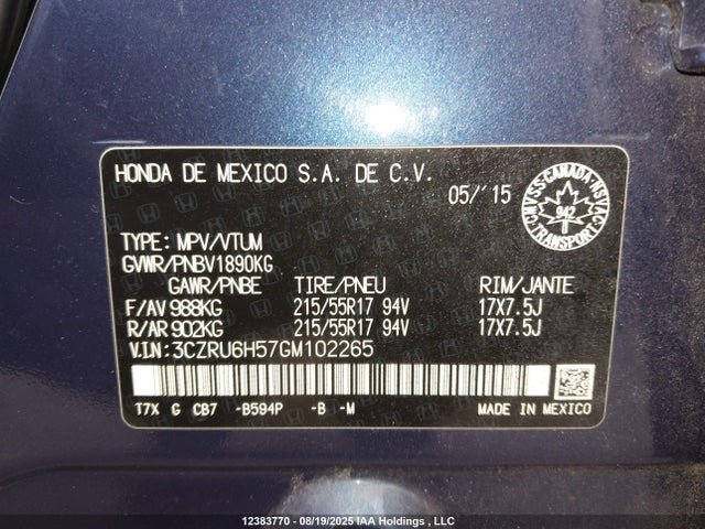 3CZRU6H57GM102265 Honda r18z9