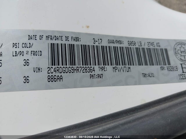 2C4RDGDG9HR728364 Dodge 2017