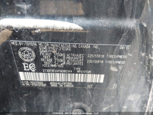 2T3DFREV4FW380344 Toyota 2ar-fe